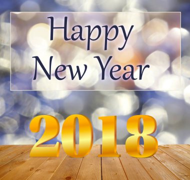 Mutlu yeni yıl 2018 bulanık ışıklar arka plan üzerinde mesaj