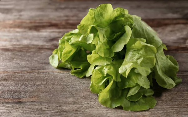 Salade verte fraîche sur table en bois — Photo