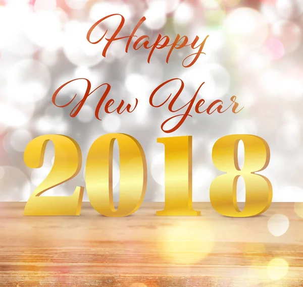 Mutlu yeni yıl 2018 bulanık ışıklar arka plan üzerinde mesaj