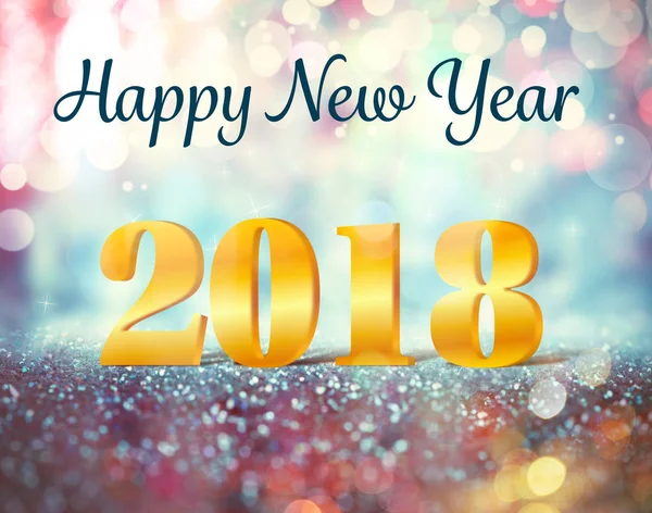 Komunikat szczęśliwy Nowy Rok 2018 na tle niewyraźne lights — Zdjęcie stockowe