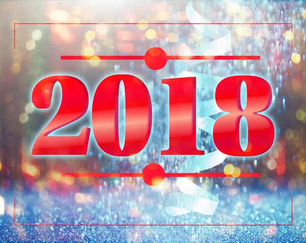 Mensaje Feliz Año Nuevo 2018 y serpentín festivo con brillo brillante en el fondo —  Fotos de Stock