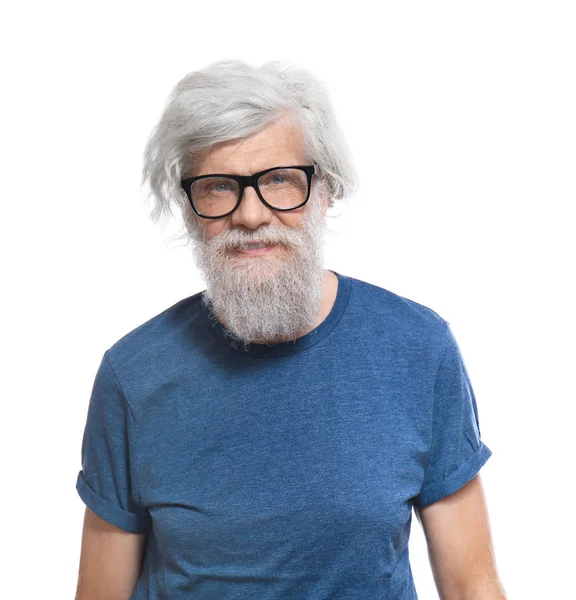 Mature man with grey hair on white background — Stock Photo, Image