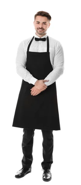 Bel cameriere su sfondo bianco — Foto Stock