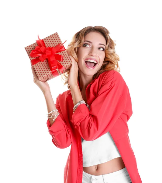 Young woman with gift box — Stock Photo, Image