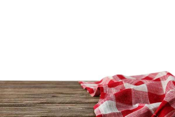 Toalha de cozinha limpa na mesa contra fundo branco — Fotografia de Stock