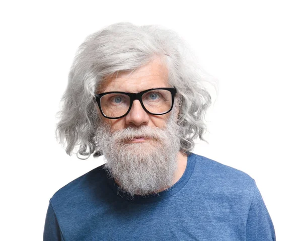 Mature man with grey hair on white background — Stock Photo, Image