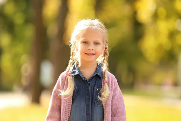 Schattig klein meisje in het najaar park — Stockfoto