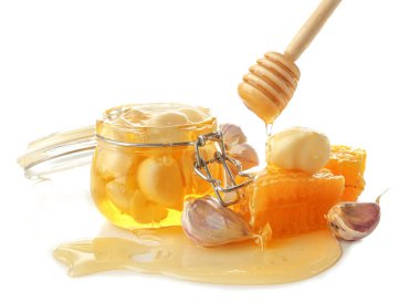 Composition with honey and garlic   clipart