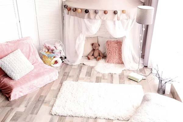 Interior of child room with soft fluffy carpet — Stock Photo, Image