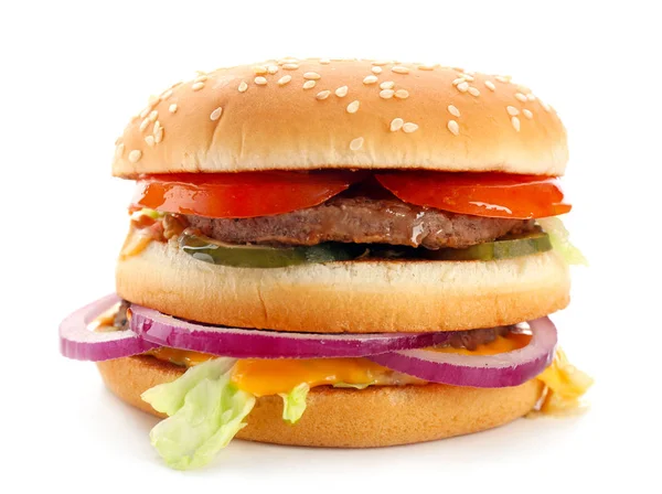 Delicious double burger on white background — Stock Photo, Image