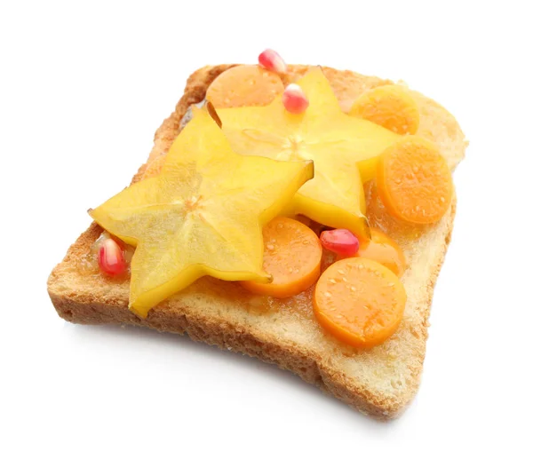 Tasty toast with jam and fruits — Stock Photo, Image