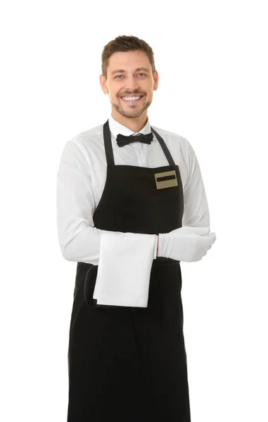 Przystojny kelner na białym — Zdjęcie stockowe