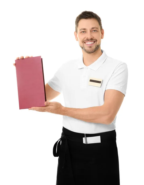 Handsome waiter with menu — Stock Photo, Image