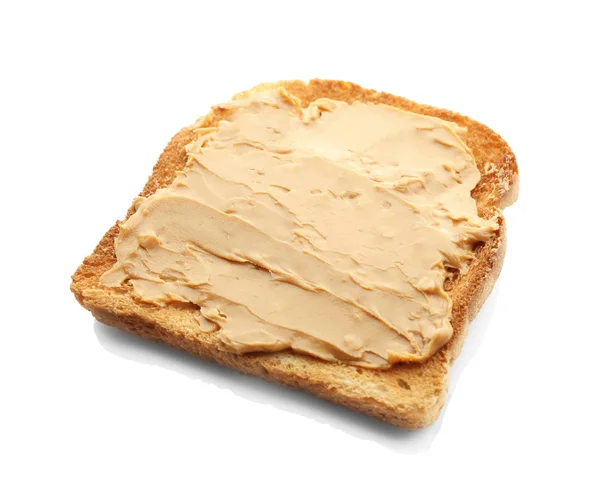 흰색 바탕에 땅콩 버터와 함께 맛 있는 토스트 — 스톡 사진