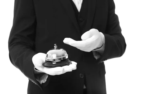 Stock image Waiter with service bell on white background, closeup