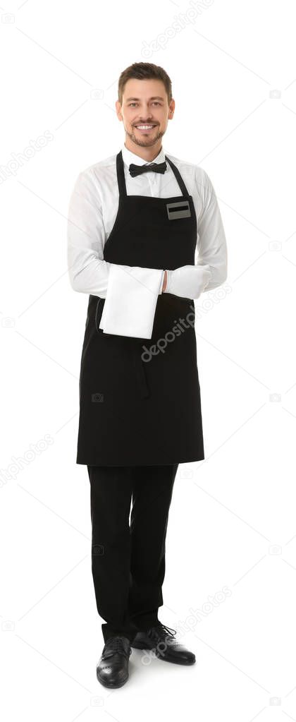Handsome waiter on white  