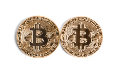 Beyaz zemin üzerine altın bitcoins