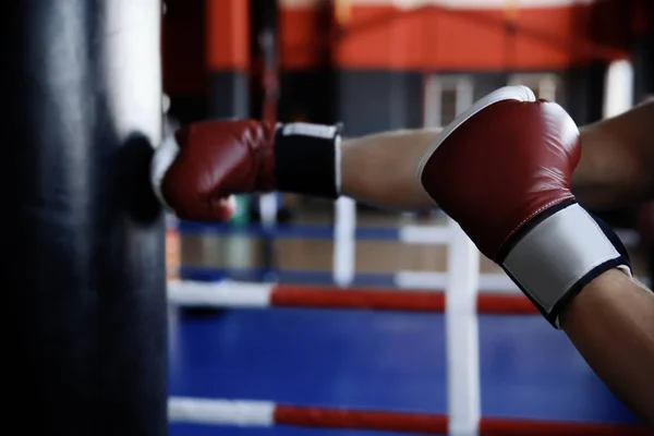 Boxer Punchbag Içinde Jimnastik Salonu Ile Eğitim — Stok fotoğraf