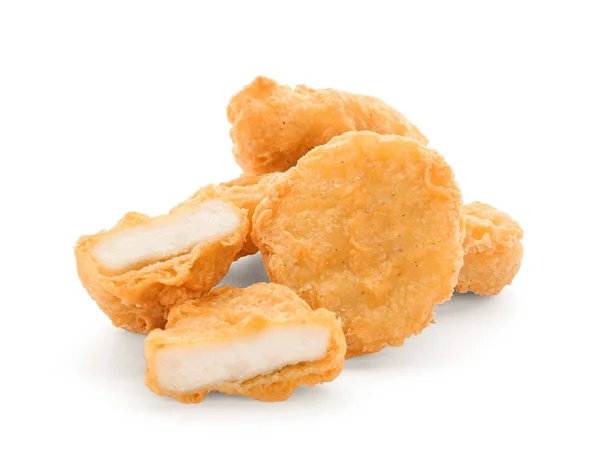 Tasty chicken nuggets na białym tle — Zdjęcie stockowe