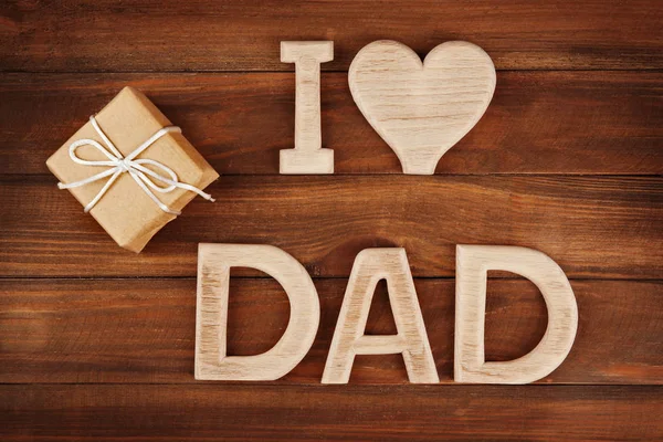 Greeting Father Day Phrase Love Dad Made Letters Gift Box — Stock Photo, Image