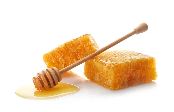 Färsk Honeycombs Med Strömstare Vit Bakgrund — Stockfoto