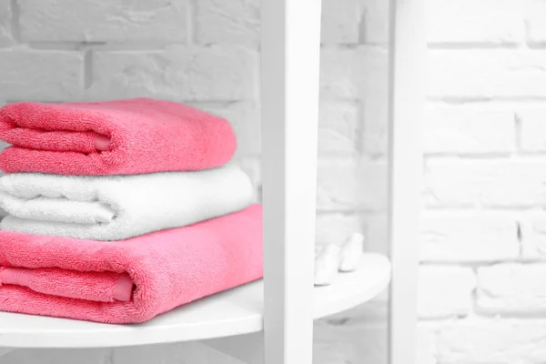 Stack Clean Towels Shelf Bathroom — Stock Photo, Image