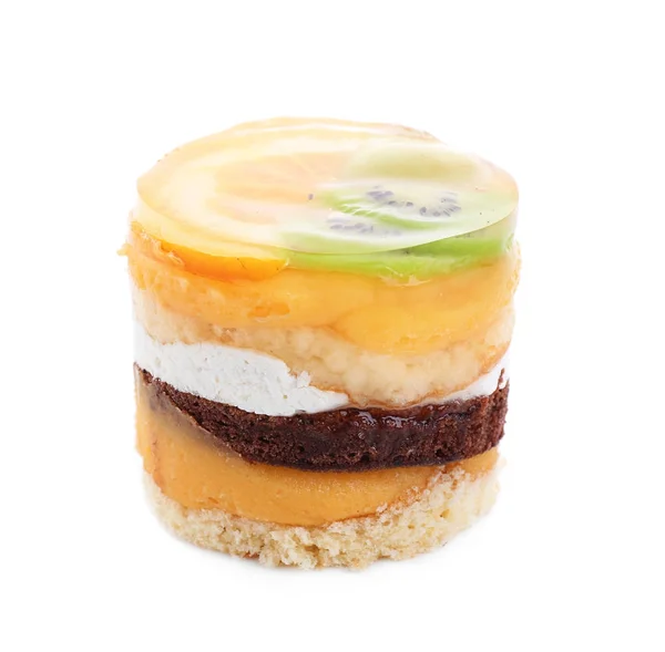 Tasty Sponge Cake Jelly Fruits White Background — Stock Photo, Image