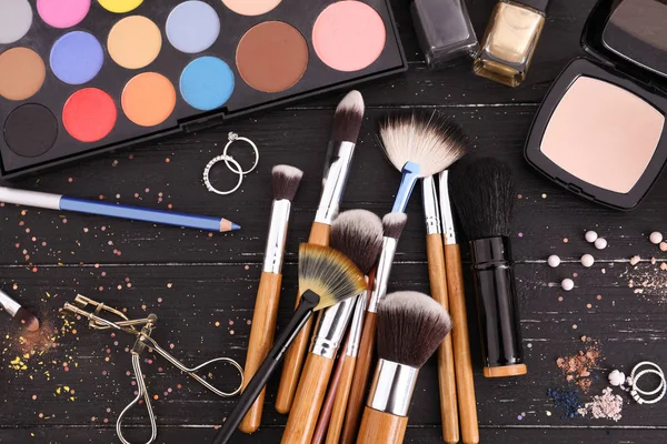 Artigos Maquiagem Mesa Conjunto Artista Visagem Profissional — Fotografia de Stock