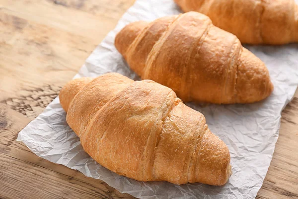 Fresh Yummy Croissants Wooden Table — Stock Photo, Image