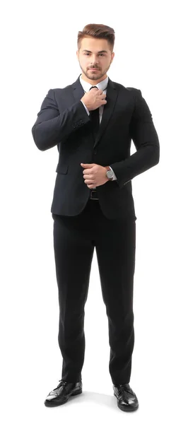 Hombre guapo en traje formal sobre fondo blanco — Foto de Stock