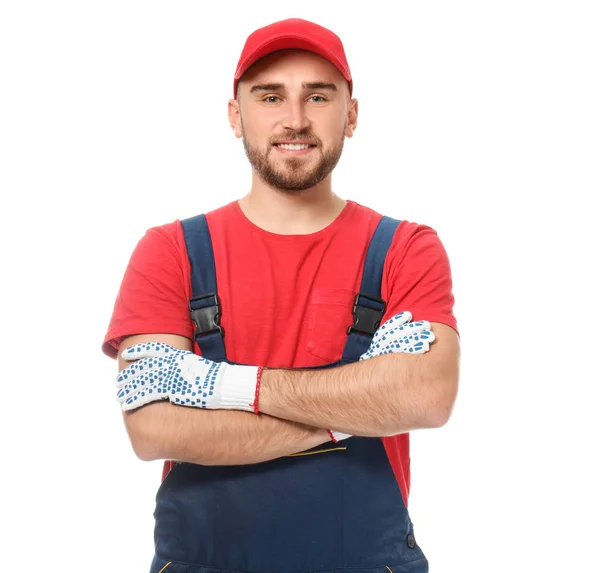 Mecánico auto guapo sobre fondo blanco — Foto de Stock