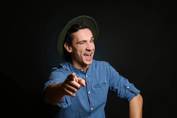 Emotional Young Man Black Background — Stock Photo, Image