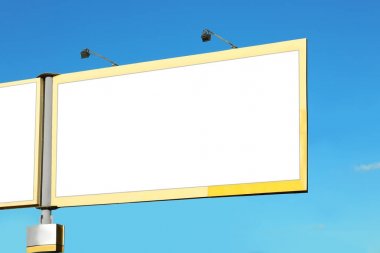 Mavi gökyüzü arka plan boş reklam kurulu