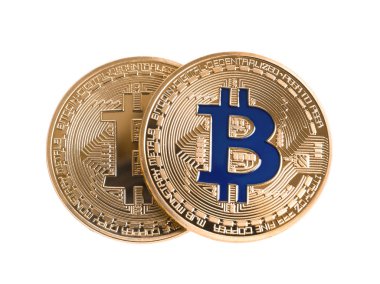 Beyaz zemin üzerine altın bitcoins