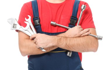 Otomatik mekanik araçlar beyaz arka planda, closeup ile