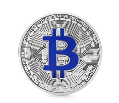 Beyaz arka plan üzerinde gümüş bitcoin