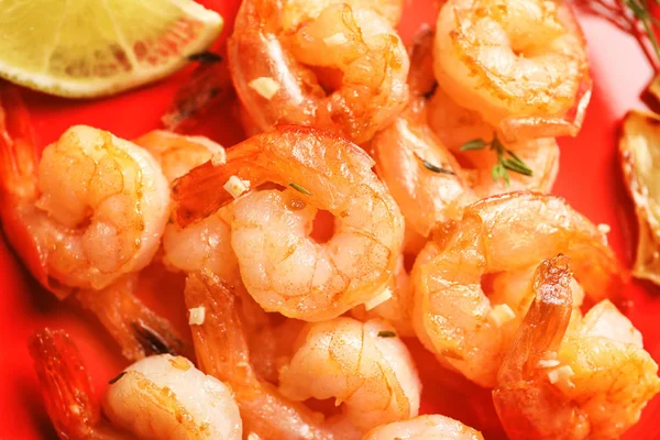 Delicious Fried Shrimps Chopped Garlic Closeup — Stock Photo, Image