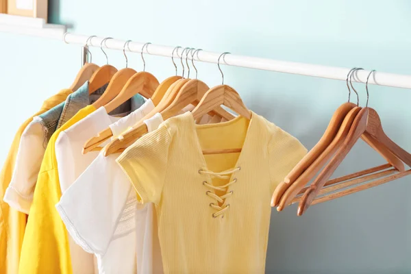 Collection Clothes Hanging Rack Dressing Room — Stock Photo, Image
