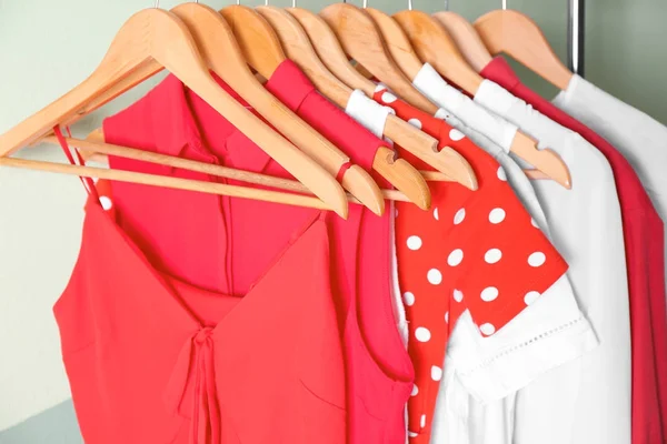 Collection Clothes Hanging Rack Dressing Room — Stock Photo, Image