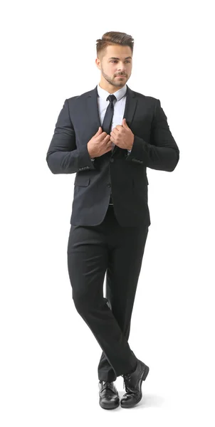 Hombre guapo en traje formal sobre fondo blanco — Foto de Stock