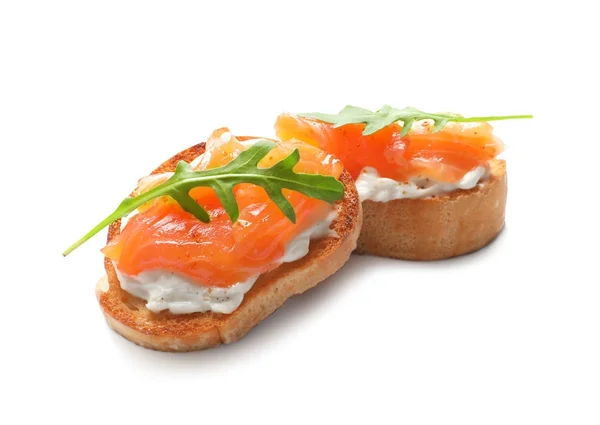 Tasty fresh bruschettas on white background — Stock Photo, Image