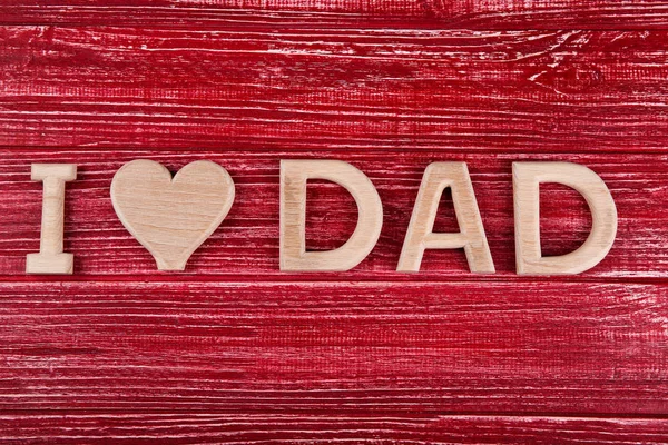 Greeting Father Day Phrase Love Dad Made Letters Wooden Background — Stock Photo, Image