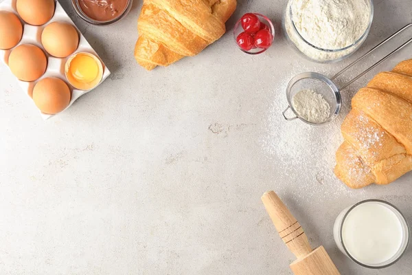 Composition Fresh Yummy Croissants Table — Stock Photo, Image