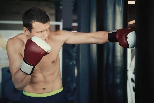 Boxer Trénink Jako Boxovací Pytel Tělocvičně — Stock fotografie