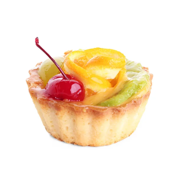 Tasty fruit tartlet on white background Stock Photo