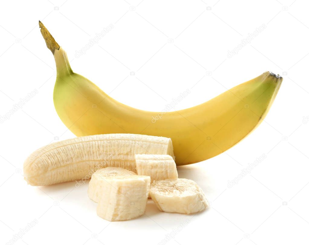 Ripe bananas on white background