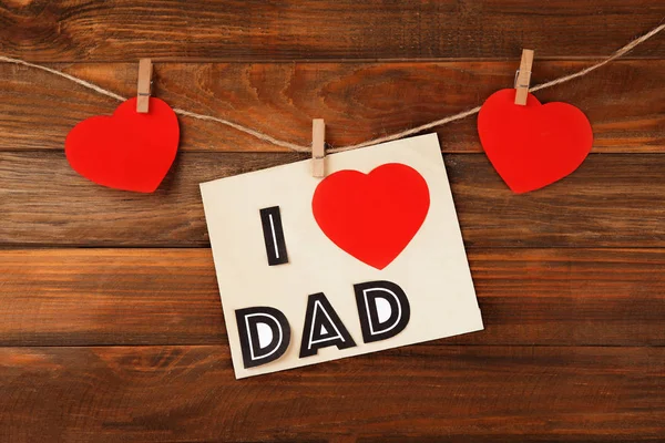 Card Phrase Love Dad Father Day String Wooden Background — Stock Photo, Image