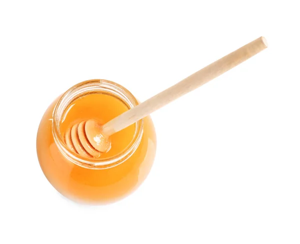おいしい蜂蜜と白い背景の北斗七星のガラス瓶 — ストック写真