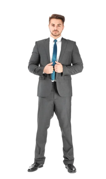 Pohledný muž ve formálním obleku na bílém pozadí — Stock fotografie