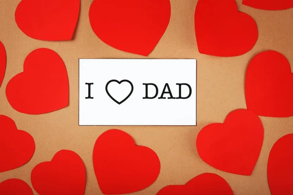 Привітання День Батька Фразою Love Тато Серцях Папери Колір Тла — стокове фото